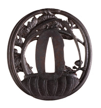 Iron Sukashi Choshu School Tsuba Decorated with Flower Arrangement