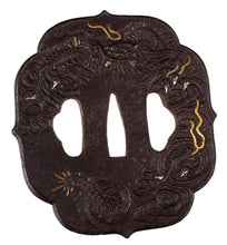 Iron Tsuba Signed "Jakushi" Decorated with Dragon in the Clouds