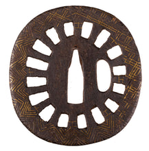 Iron Sukashi Heianjo School Tsuba - Kuruma (wheel)