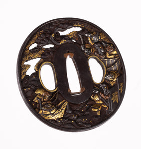 Iron Hikone School Tsuba with NBTHK Hozon Tosogu - Yoshitsune at Mure Takamatsu