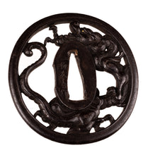 Iron Sukashi Tsuba Signed "Ichiryu Tomoyoshi" with NBTHK Hozon Tosogu - Dragon