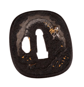 Iron Tanaka School Tsuba by Toshikage with NBTHK Hozon Tosogu - Three Friends of Winter