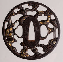 Iron Soten Style Tsuba Signed "Goshu Hikone Ju Mogarashi Nyudo Soten Sei" - Fukurokuju