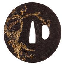 Iron Jakushi School Tsuba Decorated with a Dragon