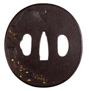 Iron Mito School Tsuba with NBTHK Hozon Tosogu - Decorated with Poet Li Bai