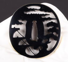 Shakudo Sukashi Bushu School Tsuba Decorated with Marine Landscape