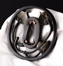 Polished Shakudo Sukashi Tsuba by Akita Shoami School - Aoi Leafs