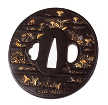 Iron Tsuba Decorated with Flowers - Egawa School