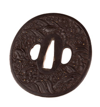 Iron Tsuba with Dragon Among the Waves