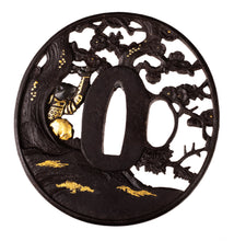 Iron Soten Style Tsuba Decorated with Ebira No Ume Theme - Kajiwara Kagesue