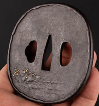 Iron Tsuba Decorated with Wild Geese At Sunset