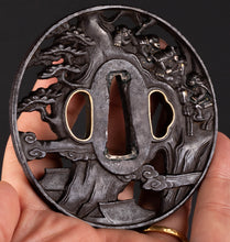 Iron Sukashi Hikone Bori Tsuba Decorated with Ichi No Tani Battle - Minamoto No Yoshitsune