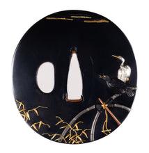 Polished Shakudo Tsuba Signed "Iwamoto Munenaga" with NBTHK Tokubetsu Hozon Tosogu - Crows and Heron
