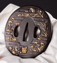 Iron Tsuba Decorated with Flowers - Egawa School