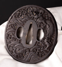 Iron Tsuba with Dragon Among the Waves