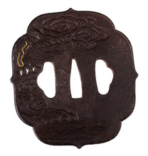 Iron Tsuba Signed "Jakushi" Decorated with Dragon in the Clouds
