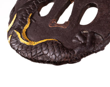 Iron Tsuba Decorated with Dragon and Waves