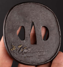 Iron Tsuba Decorated with Wild Geese At Sunset