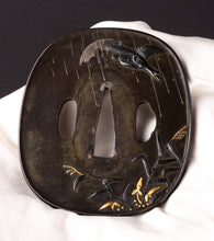 Shibuichi Otsuki School Tsuba with NBTHK Hozon Tosogu - Goose and Reeds - Ashikari
