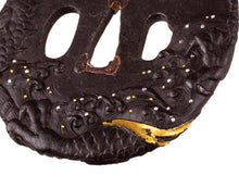 Iron Tsuba Decorated with Dragon and Waves