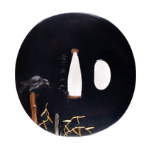 Polished Shakudo Tsuba Signed "Iwamoto Munenaga" with NBTHK Tokubetsu Hozon Tosogu - Crows and Heron