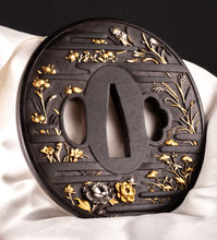 Iron Tsuba Decorated with Flowers - Egawa School