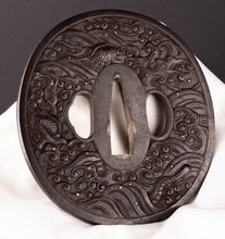Iron Tsuba with Dragon Among the Waves