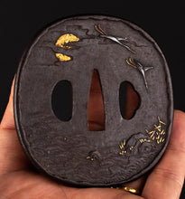 Iron Tsuba Decorated with Wild Geese At Sunset