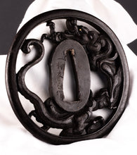 Iron Sukashi Tsuba Signed "Ichiryu Tomoyoshi" with NBTHK Hozon Tosogu - Dragon