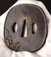 Shibuichi Otsuki School Tsuba with NBTHK Hozon Tosogu - Goose and Reeds - Ashikari