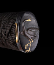 Katana Tsuka with Fuchikashira Signed "Kusakawa Hidemasa" - Crane and Tea Ceremony Utensils