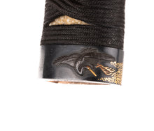 Katana Tsuka with Fuchikashira Signed "Kusakawa Hidemasa" - Crane and Tea Ceremony Utensils