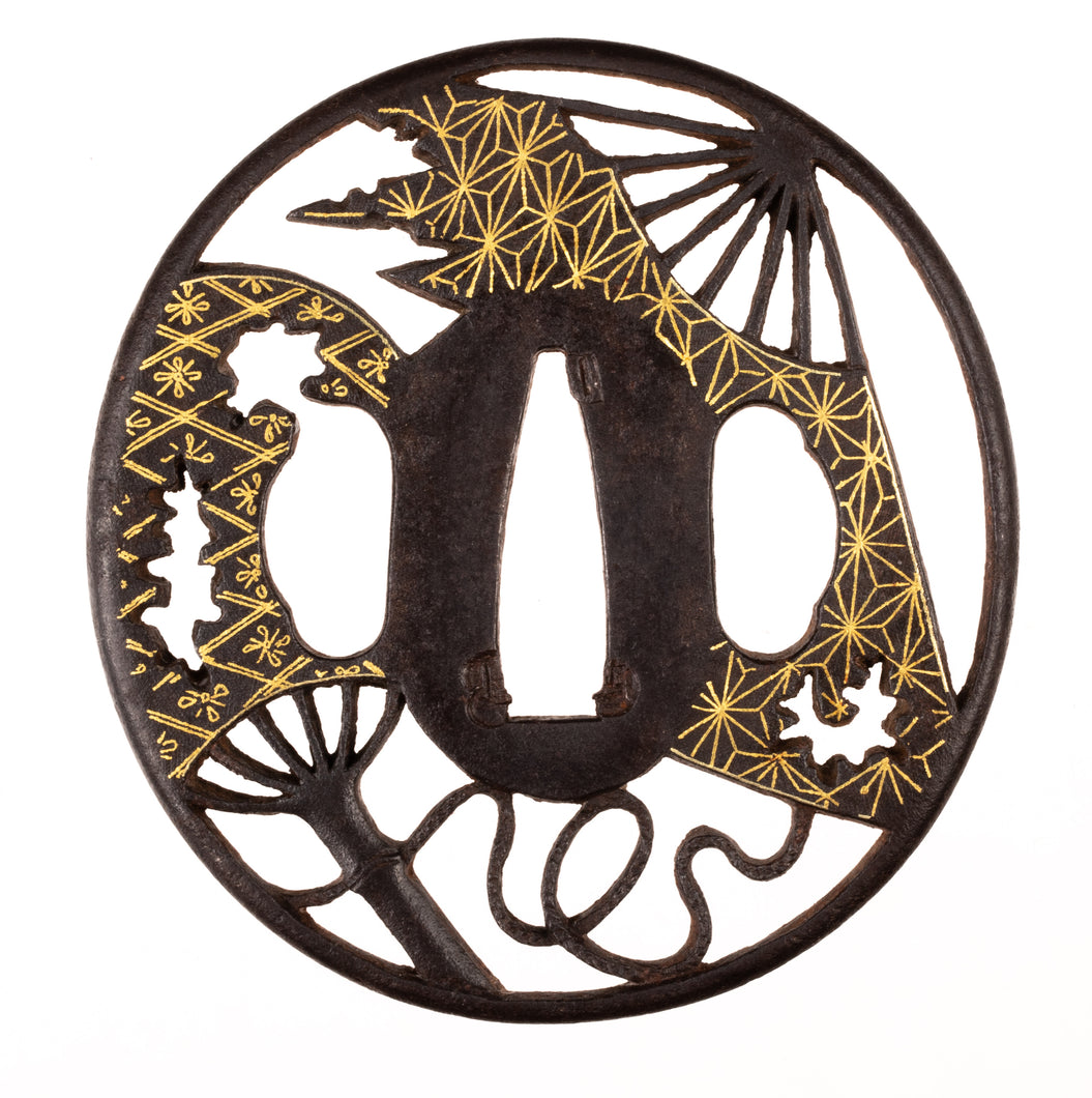 Iron Sukashi Broken Fan Tsuba - Kenjo
