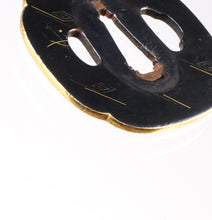 Shakudo Hira Zogan Rain and Thunders Tsuba - Gilded Rim