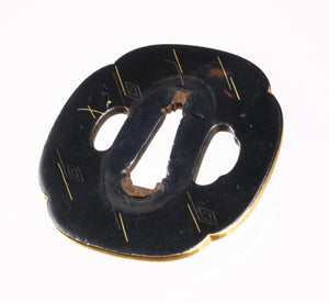 Shakudo Hira Zogan Rain and Thunders Tsuba - Gilded Rim