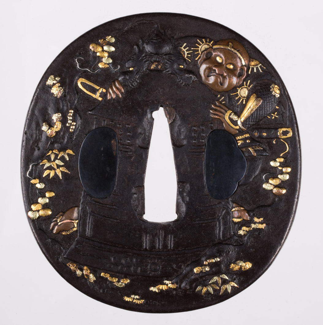 Iron Tsuba with Benkei and Mii-Dera Bell - Nara School