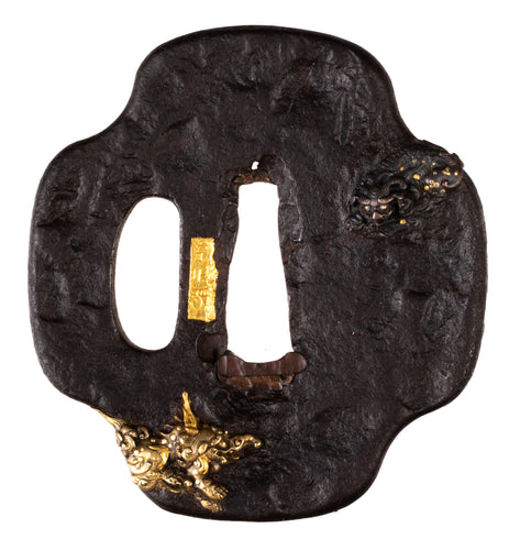 Iron Tsuba Decorated with Baku, Tiger and Shishi