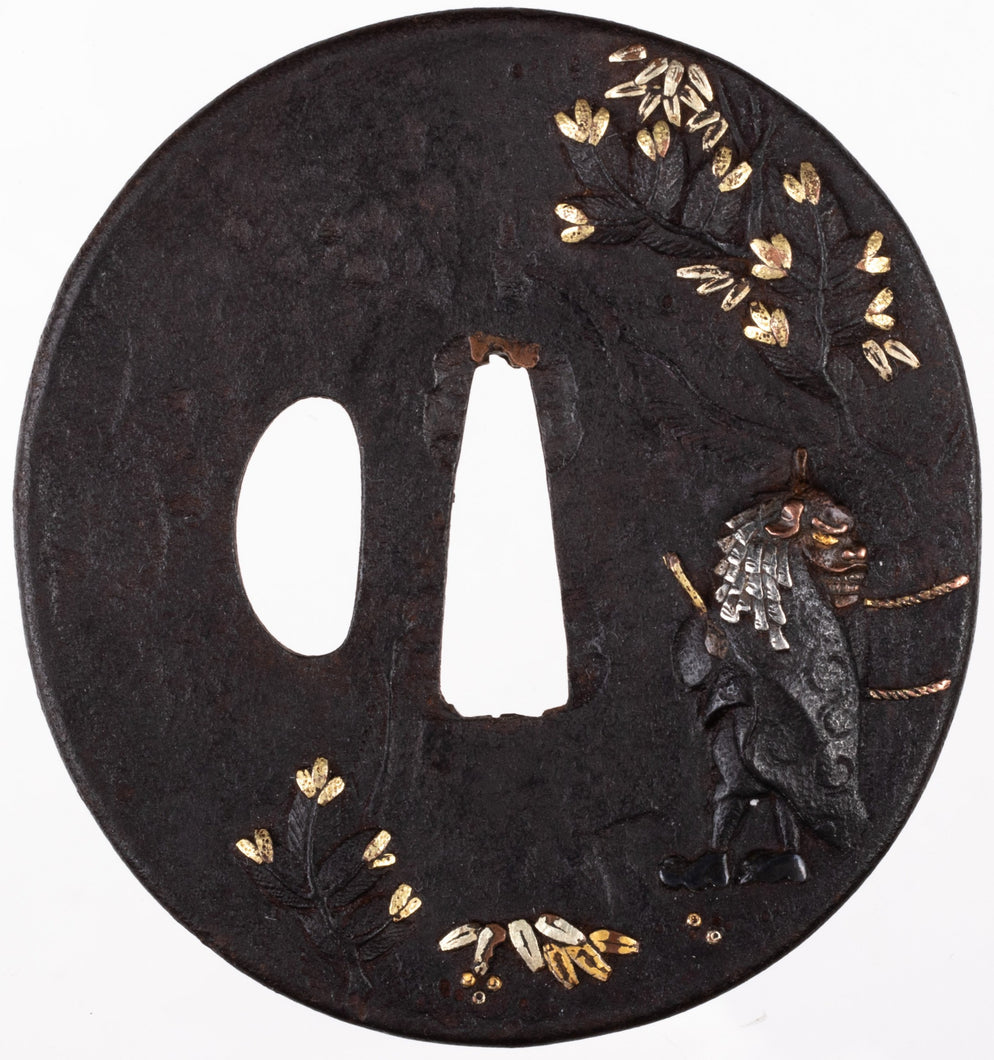 Iron Tsuba Decorated with Shishimai - Japanese Lion Dance