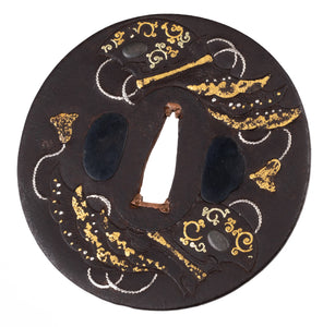Iron Tsuba Attributed to "Shoami Masanori" Decorated with Tori Kabuto