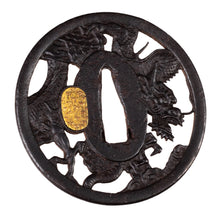 Iron Sukashi Tsuba Signed "Echizen Kinai" - Decorated with a Dragon