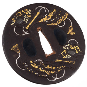 Iron Tsuba Attributed to "Shoami Masanori" Decorated with Tori Kabuto