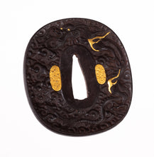 Iron Tsuba Decorated with Dragon in the Clouds and Mt. Fuji