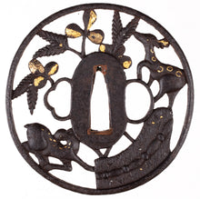 Kyo-Shoami Tsuba Decorated With Two Deers and Bush Clover