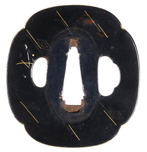 Shakudo Hira Zogan Rain and Thunders Tsuba - Gilded Rim
