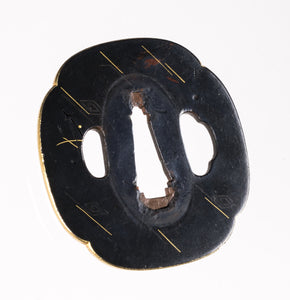 Shakudo Hira Zogan Rain and Thunders Tsuba - Gilded Rim